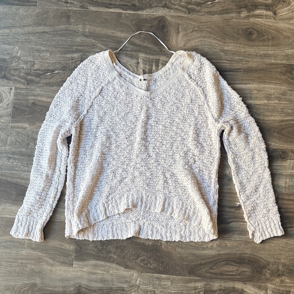 Free People Cream Textured Knit Sweater XS Cozy Boho Pullover